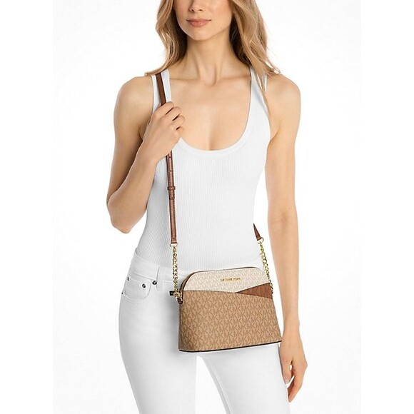 New Michael Kors Jet Set Travel Medium Dome Crossbody Camel Multi - Picture 2 of 5